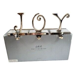 Pottery Barn Joy Silver Plated Christmas Stocking Holder Silver Plated /box